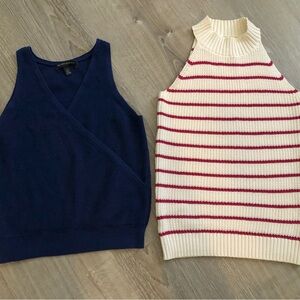 Banana Republic/Loft Navy Wrap Tank , Red-Stripe Halter Knit Tops - Two-Pack